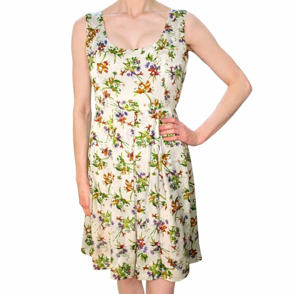 BB Dakota White Green Floral Fit & Flare Sundress Size 6